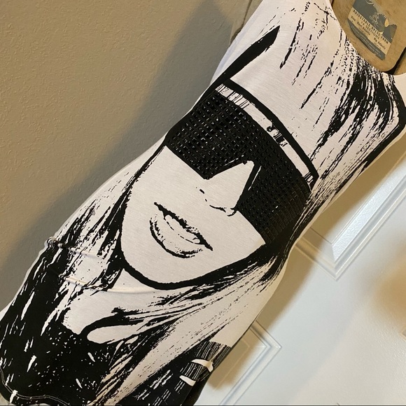 Touch Me Black White Retro 80s Girl Sunglasses Sleeveless Long Tank Top - Picture 2 of 5